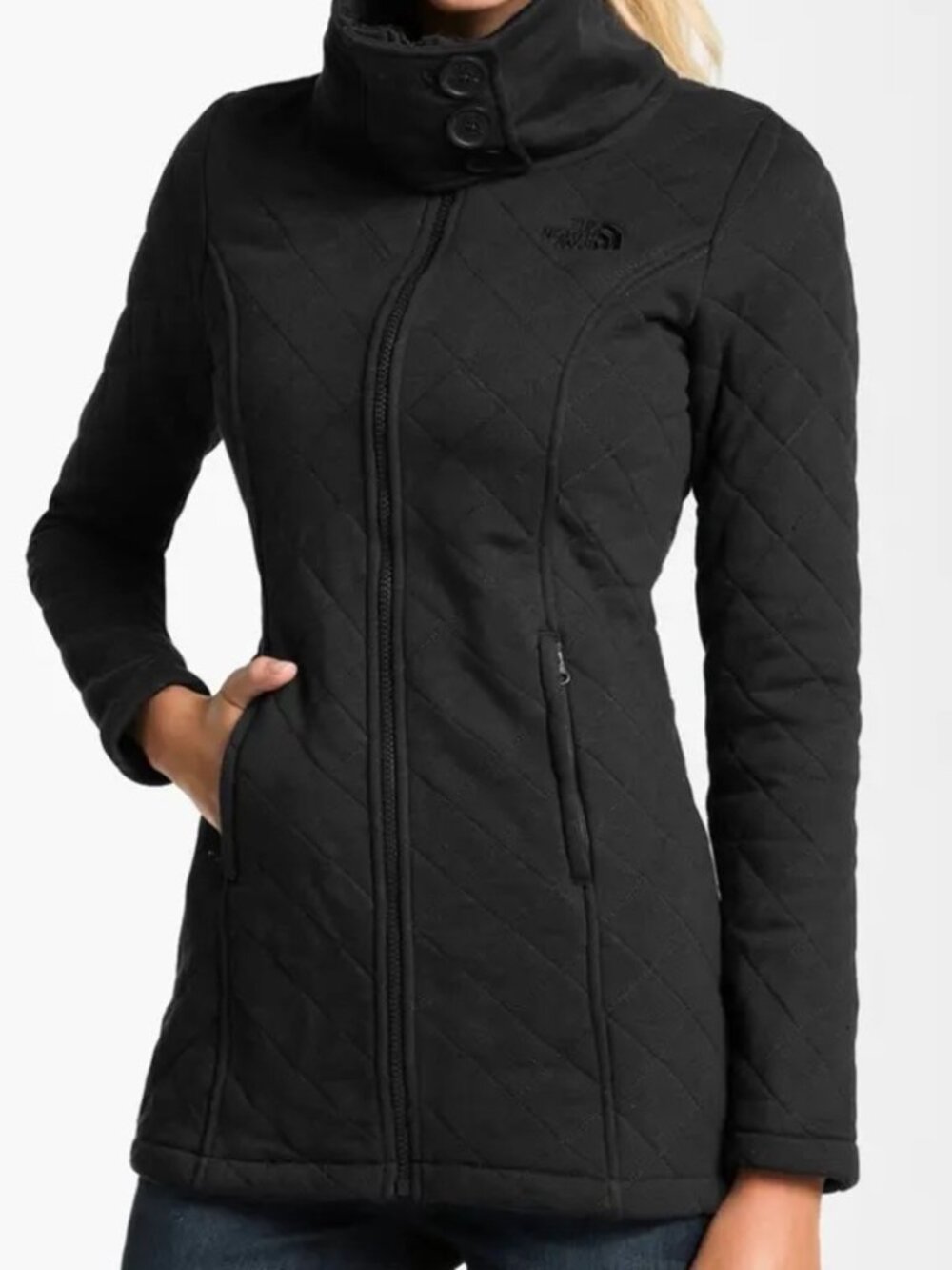 The North Face Women's Black Caroluna Funnel Neck Quilted Snow Fleece Jacket M